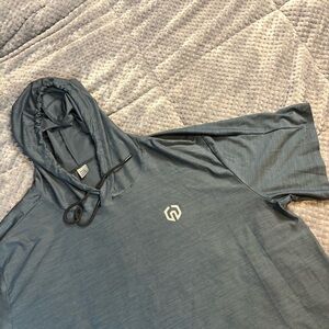 Mens Short Sleeve Hoodie Performance Activewear Shirt Gray XXL Heathered Workout